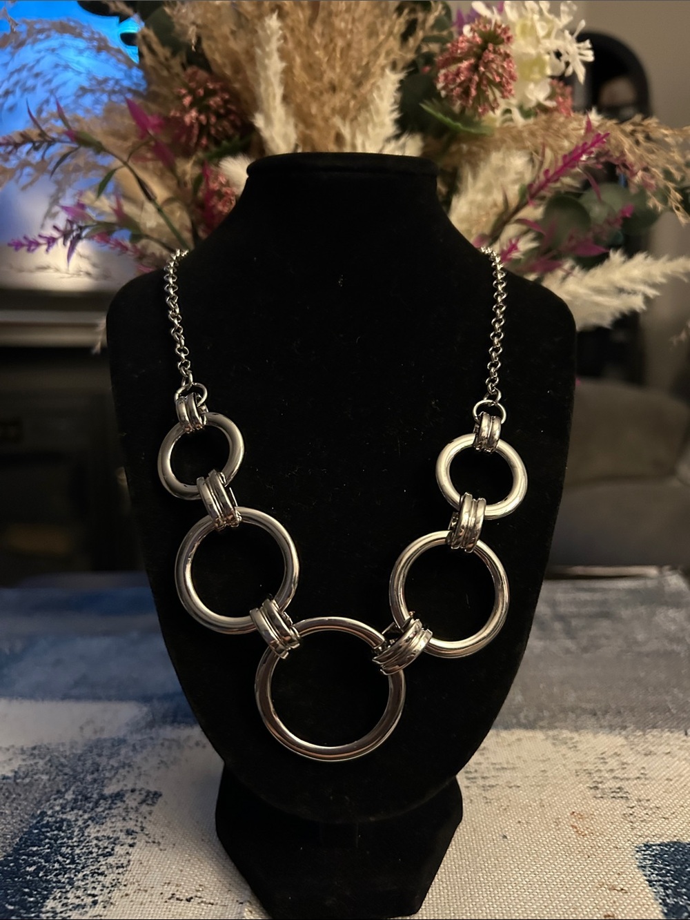 Ashley Stewart Silver Multi-Ring Link Necklace
